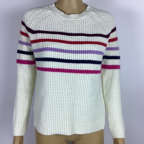 Marine Layer Delaney White Multicolor Striped Raglan Side Slit Sweater S - Picture 2 of 6